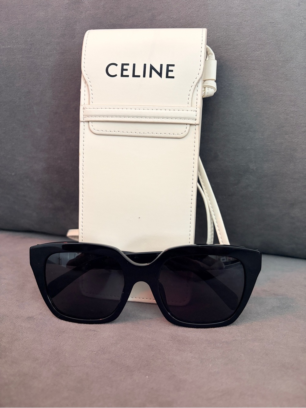 Celine 56mm Cat Eye Women's Sunglasses in Shiny Black Smoke with White Case